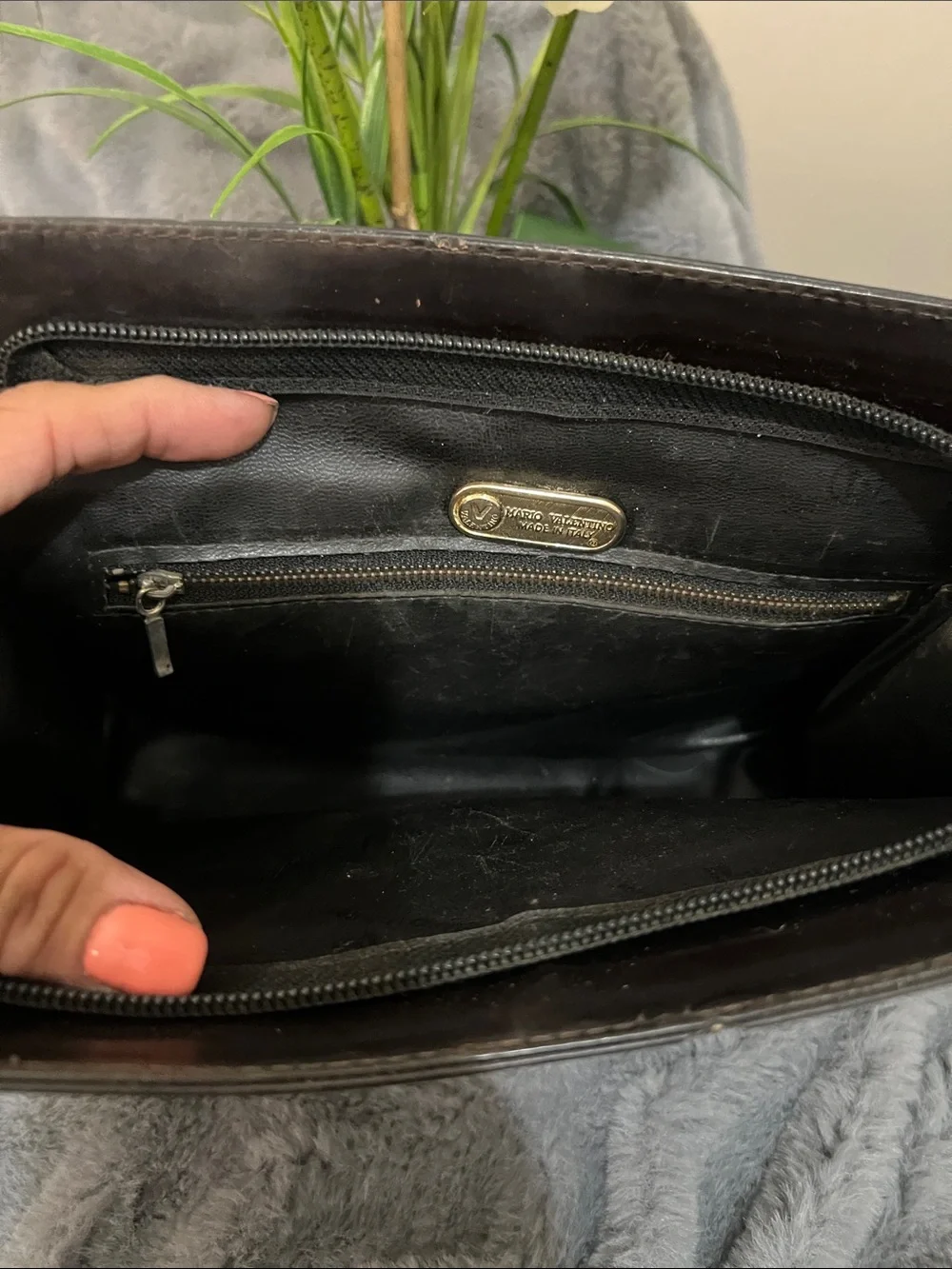 Mario Valentino Vintage Black Logo Leather Clutch GUC retail $349